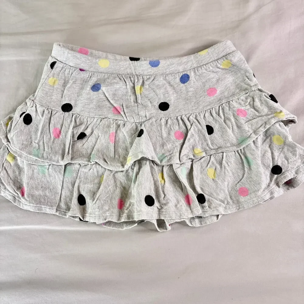 Y2K Girls Grey Polka Dot Mini Skirt Large 10 12